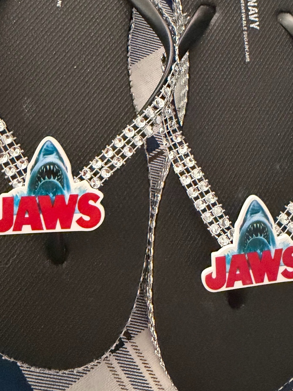 JAWS Rhinestone Black Flip Flops
